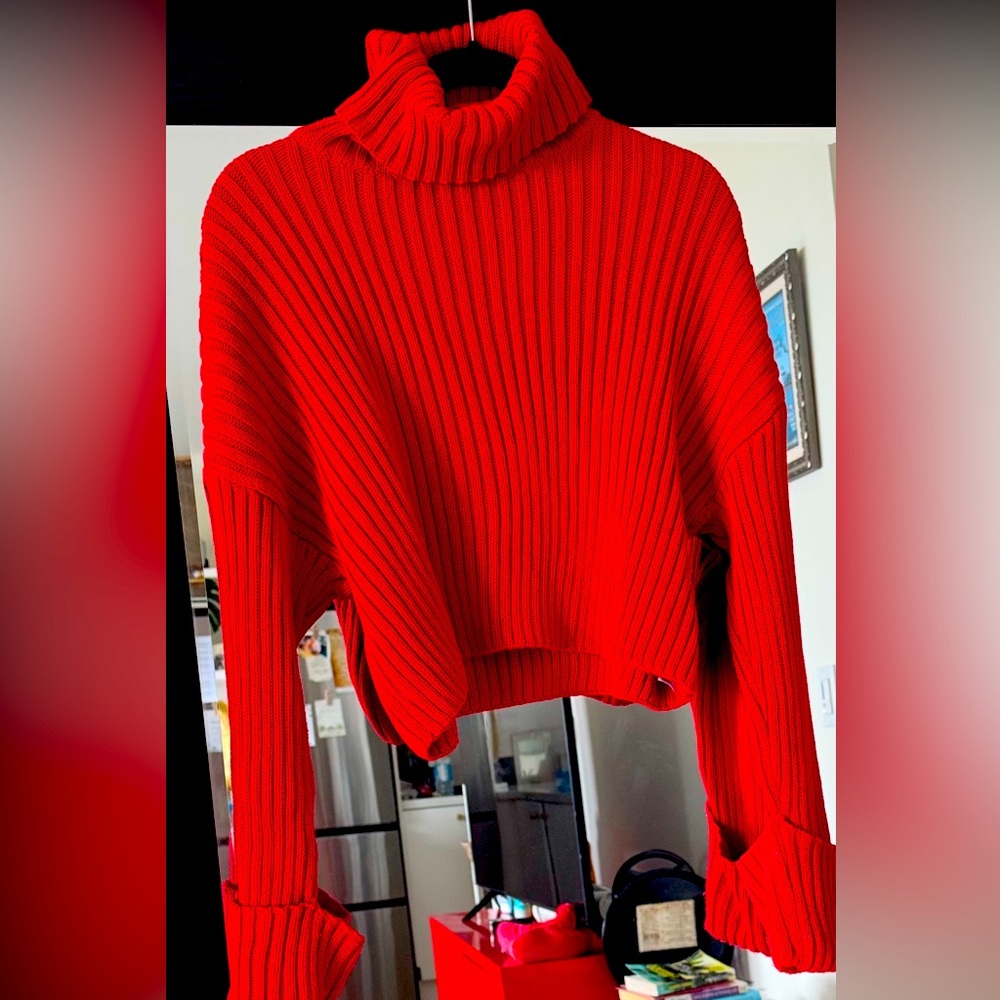 RED ZARA CROPPED SWEATER Size large